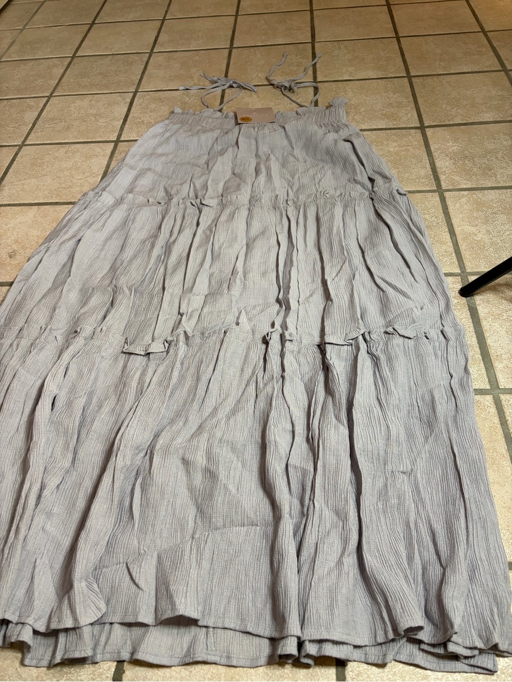NWT Vada Winter x Maverick Tiered Smocked Boho Maxi Dress (Grey/Mauve) S - Picture 8 of 9
